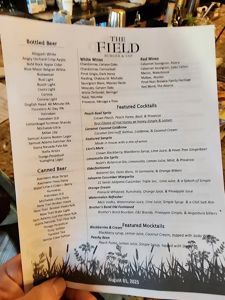 Menu_The Field Burger and Tap_State College, PA_image_old_1