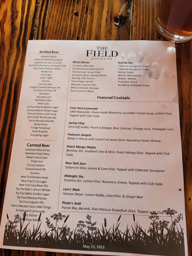 Menu_The Field Burger and Tap_State College, PA_image_old_3