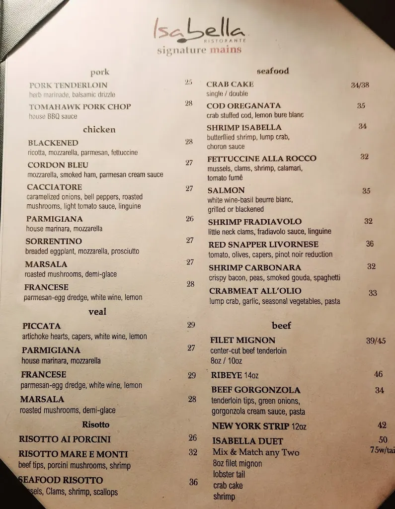Menu_Isabella Restaurant and Cocktail Lounge_Selinsgrove, PA_image_old_2