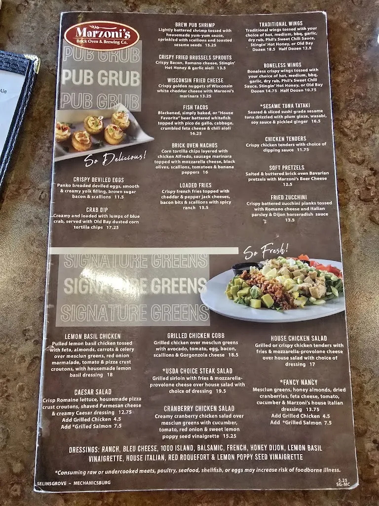 Menu_Marzoni's Brick Oven & Brewing Co._Selinsgrove, PA_image_old_1