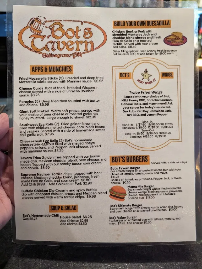 Menu_Bot's Tavern_Selinsgrove, PA_image_old_1