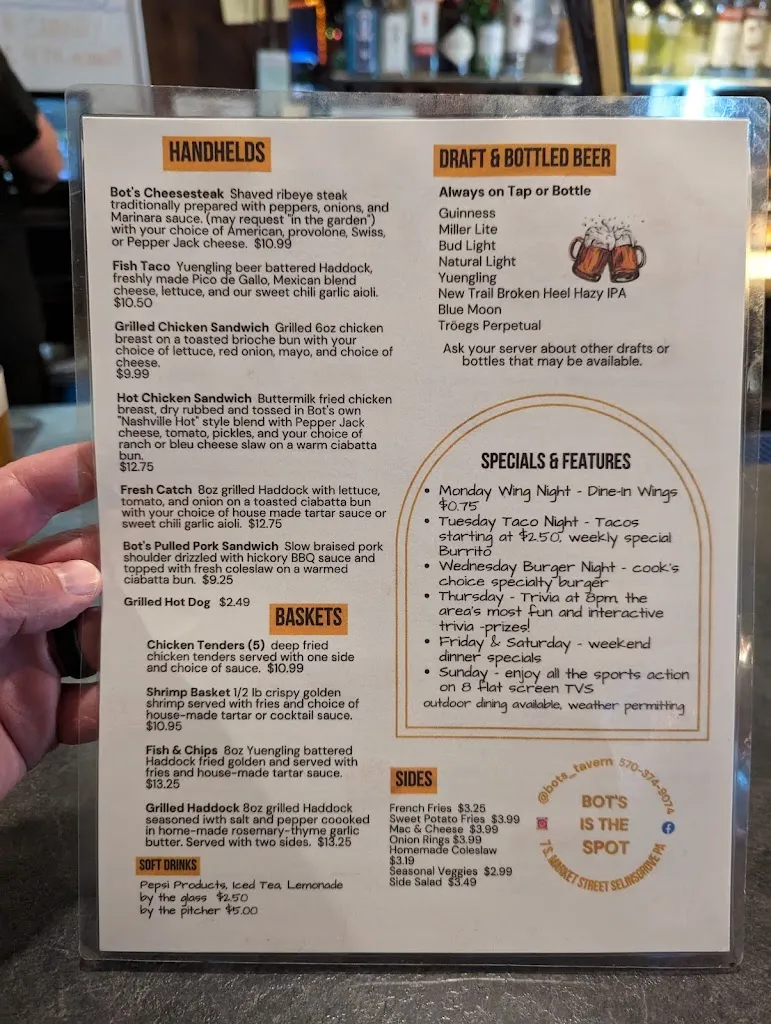 Menu_Bot's Tavern_Selinsgrove, PA_image_old_2