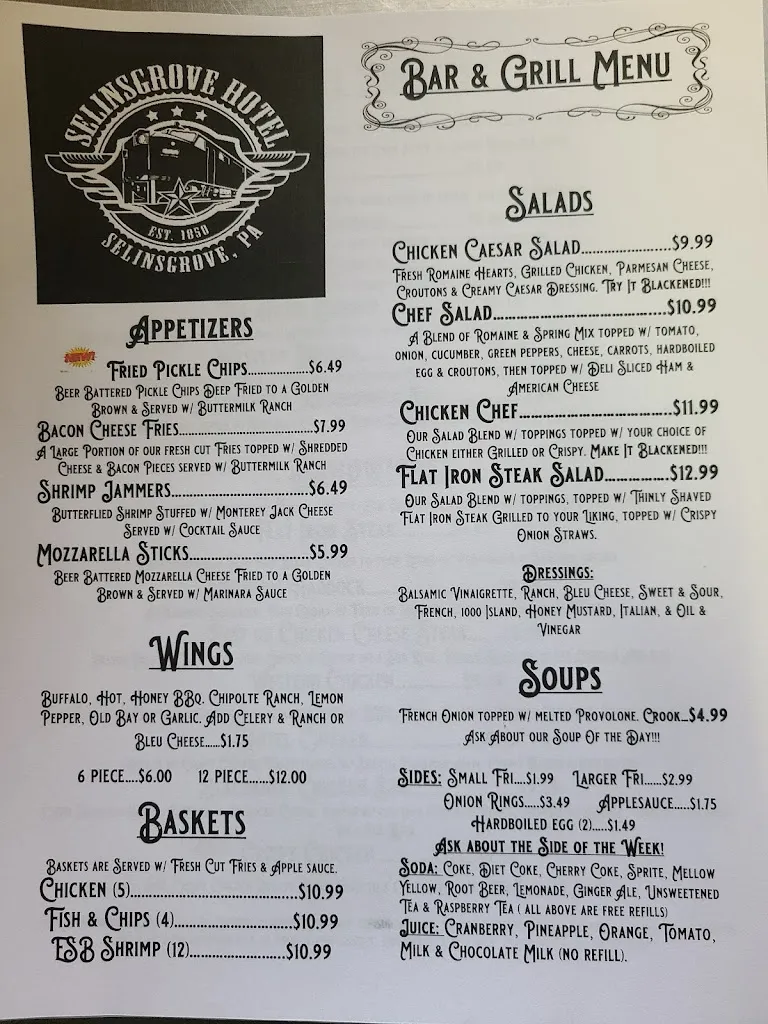 Menu_Selinsgrove Hotel Bar & Grill_Selinsgrove, PA_image_old_1