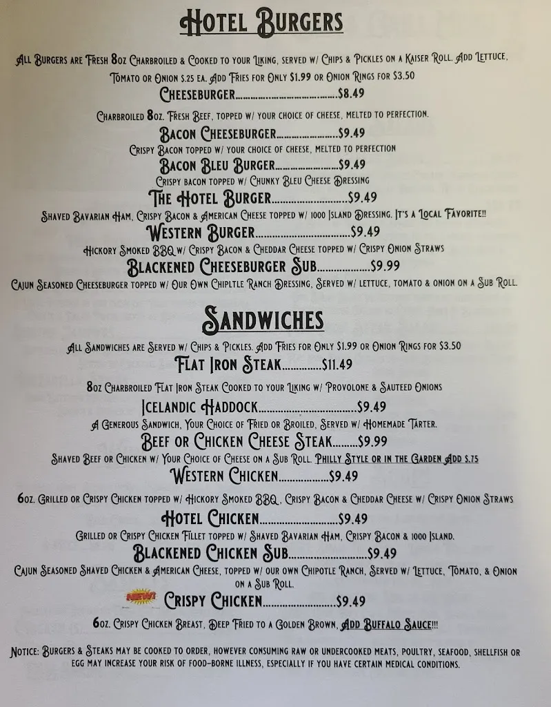 Menu_Selinsgrove Hotel Bar & Grill_Selinsgrove, PA_image_old_2
