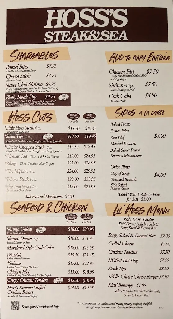Menu_Hoss's Steak & Sea House_Shamokin Dam, PA_image_old_2