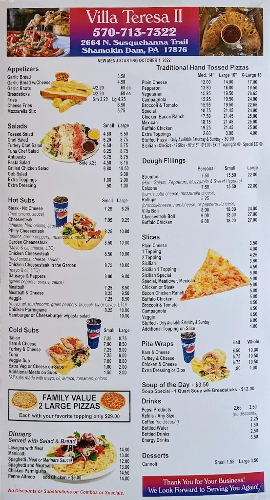 Menu_Villa Teresa II_Shamokin Dam, PA_image_old_1
