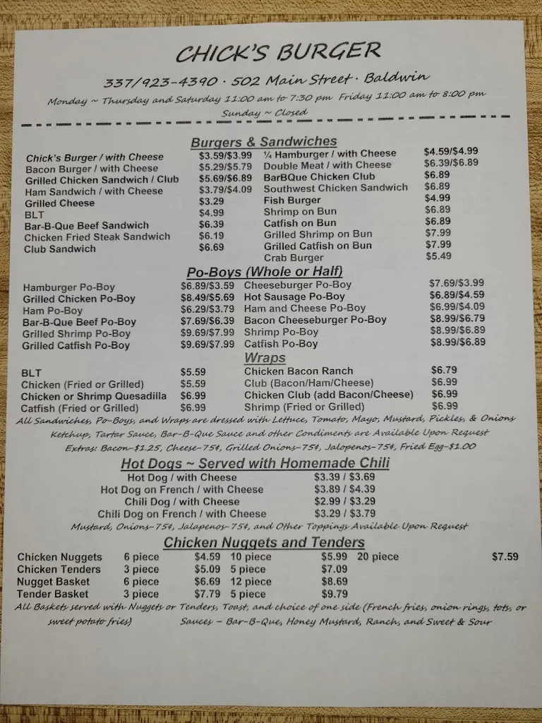 Menu_Chick's Burger_Baldwin, LA_image_old_1