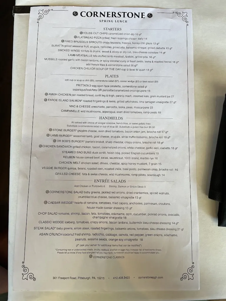 Menu_Cornerstone Restaurant & Bar_Aspinwall, PA_image_old_2