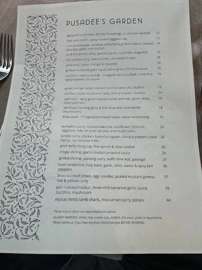 Menu_Pusadee's Garden_Pittsburgh, PA_image_old_1