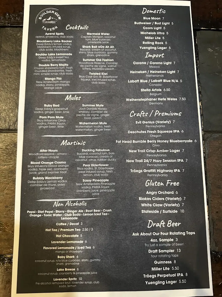 Menu_Boulder View Tavern_Lake Harmony, PA_image_old_2