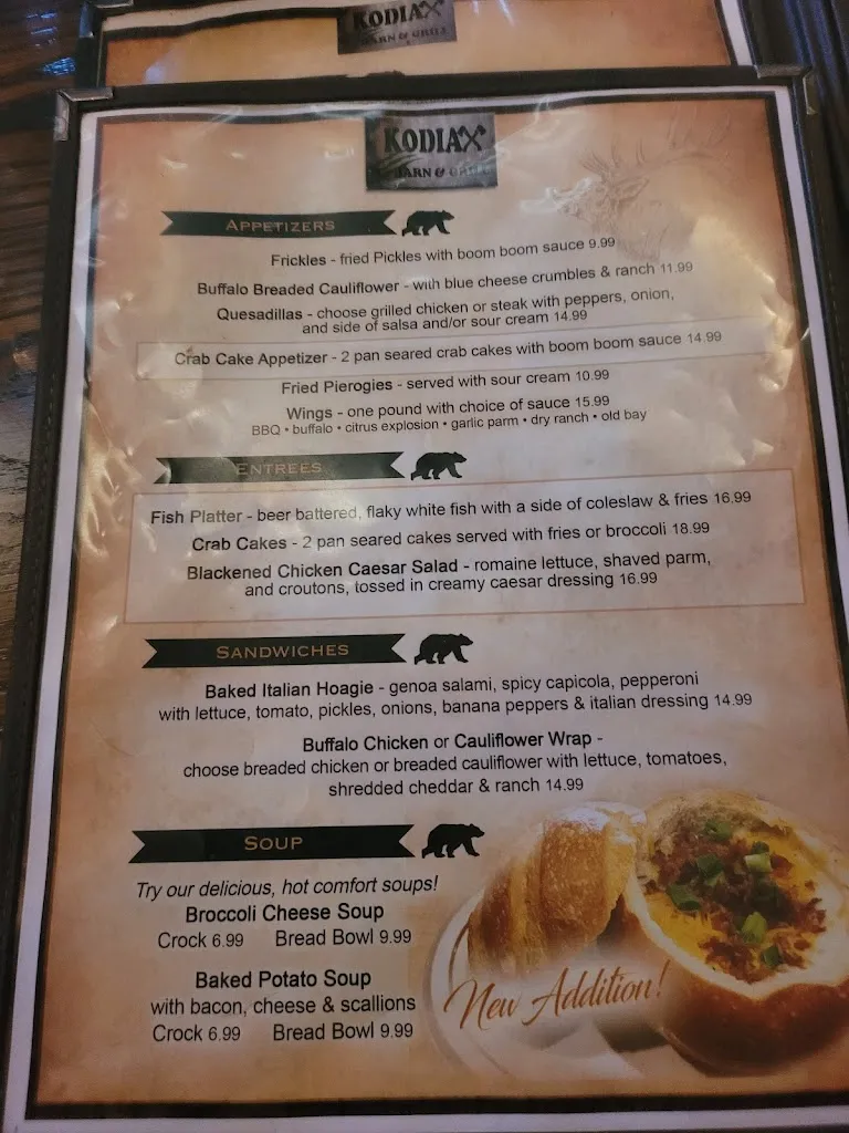Menu_Kodiax Barn & Grill_Charleroi, PA_image_old_2