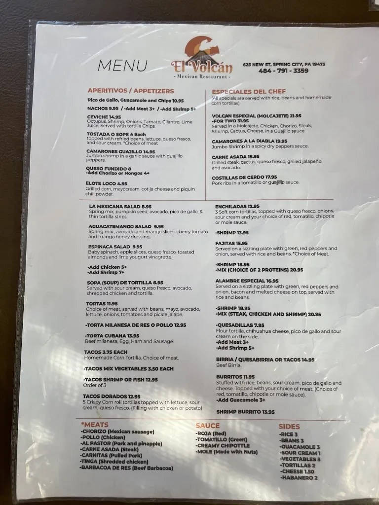 Menu_EL VOLCAN Mexican Restaurant_Spring City, PA_image_old_1