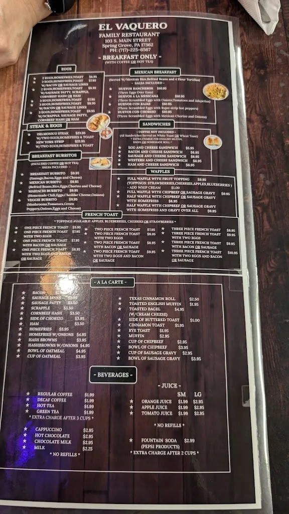 Menu_El Vaquero Family Restaurant_Spring Grove, PA_image_old_1