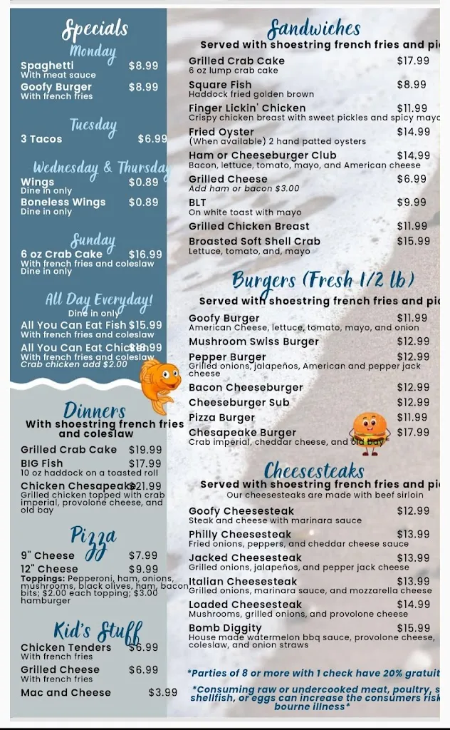 Menu_Goofy's Eatery and Spirits, Inc_Spring Grove, PA_image_old_2