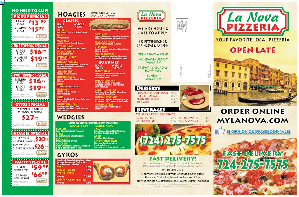 Menu_La Nova Pizzeria_Springdale, PA_image_old_2