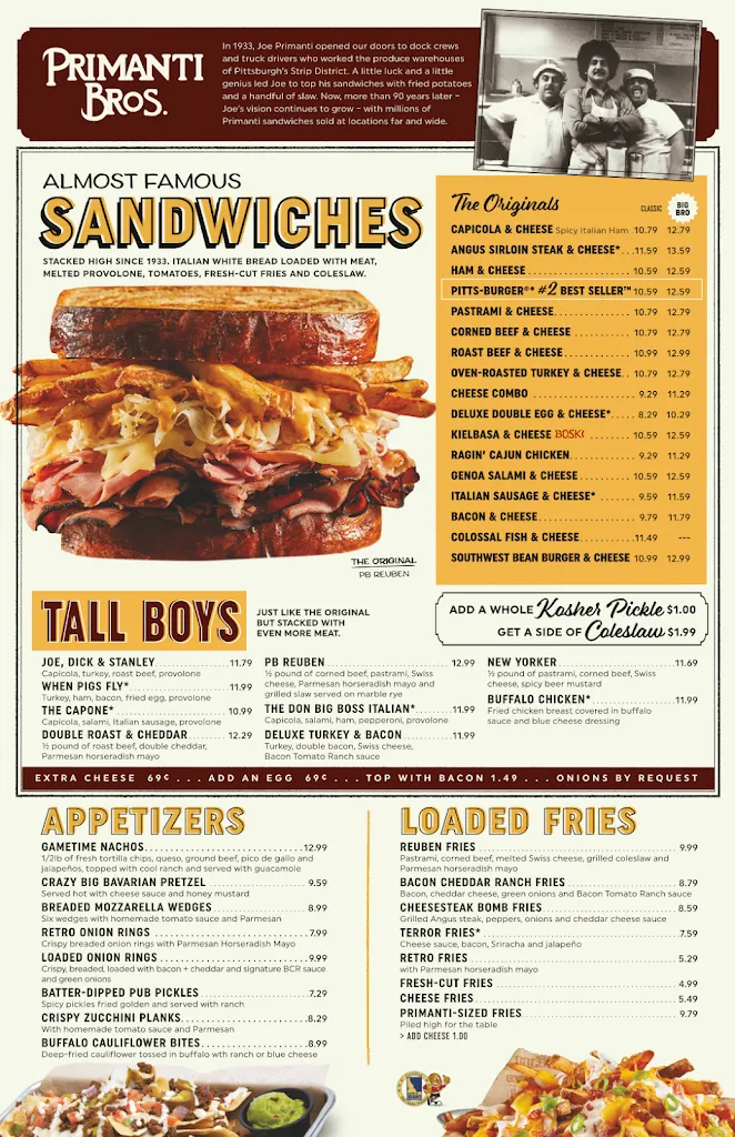 Menu_Primanti Bros. Restaurant and Bar_York, PA_image_old_1