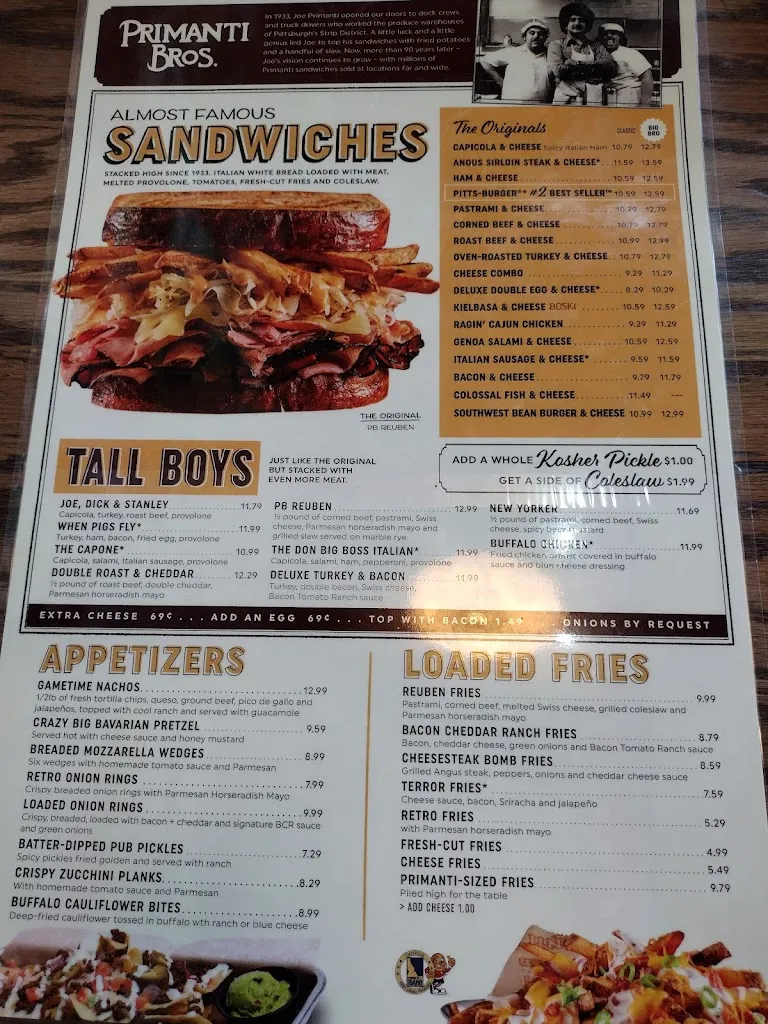 Menu_Primanti Bros. Restaurant and Bar_York, PA_image_old_2
