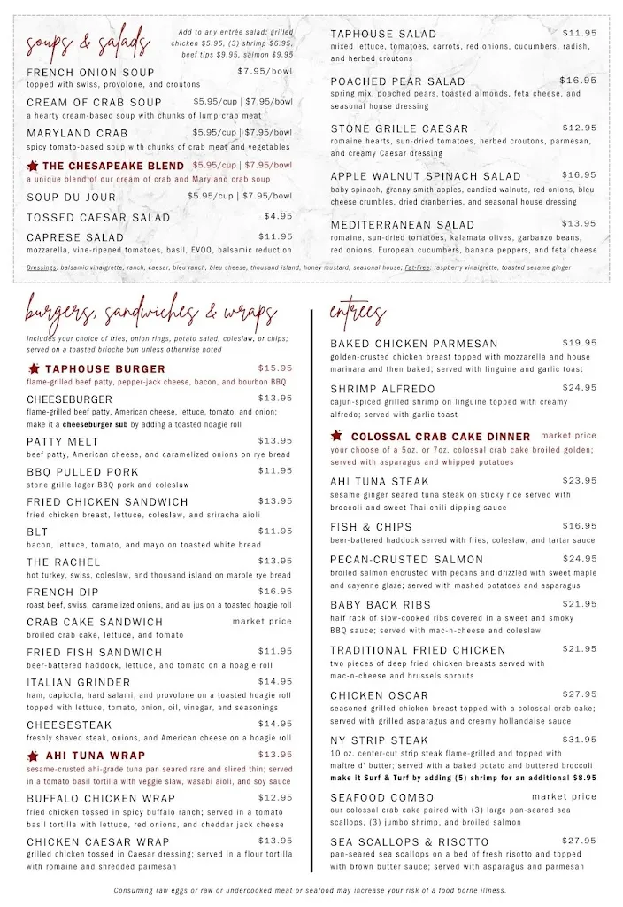 Menu_Stone Grille & Taphouse_York, PA_image_old_1