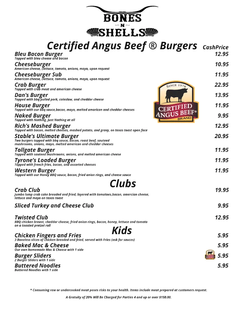 Menu_Coomb's Tavern / Bones n Shells_York, PA_image_old_1