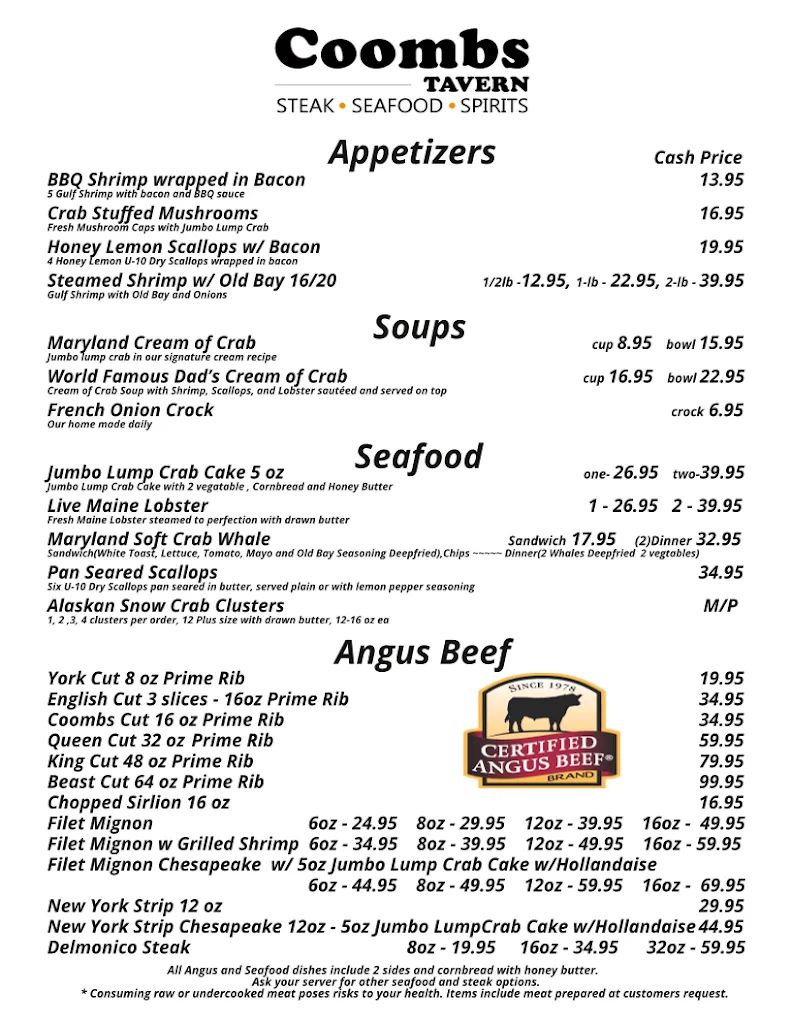 Menu_Coomb's Tavern / Bones n Shells_York, PA_image_old_2