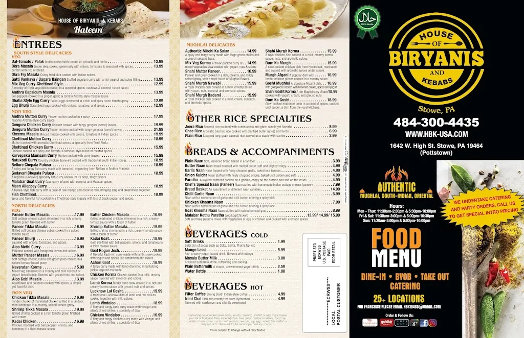 Menu_House of Biryanis and Kebabs_1642 W High St, Stowe_image_old_2