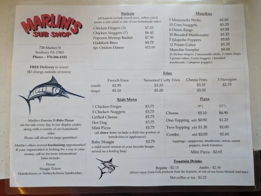 Menu_Marlin's Sub Shop_Sunbury, PA_image_old_1