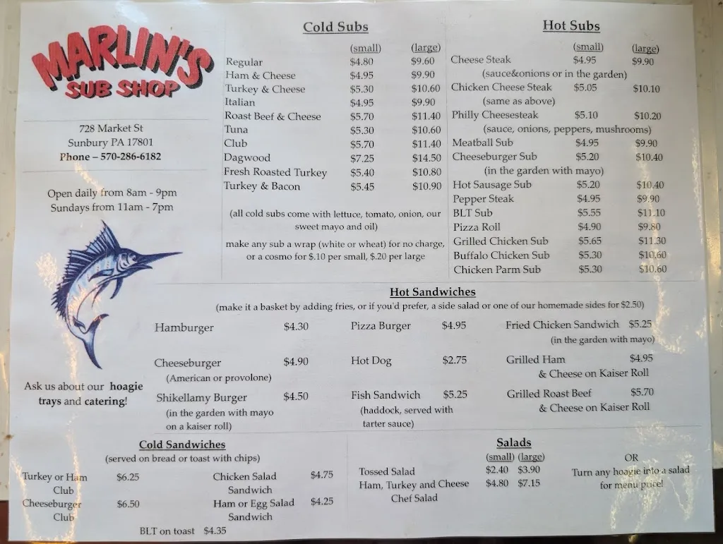 Menu_Marlin's Sub Shop_Sunbury, PA_image_old_2