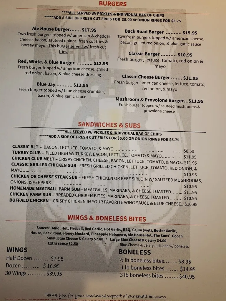 Menu_Back Road Ale House_Swoyersville, PA_image_old_1