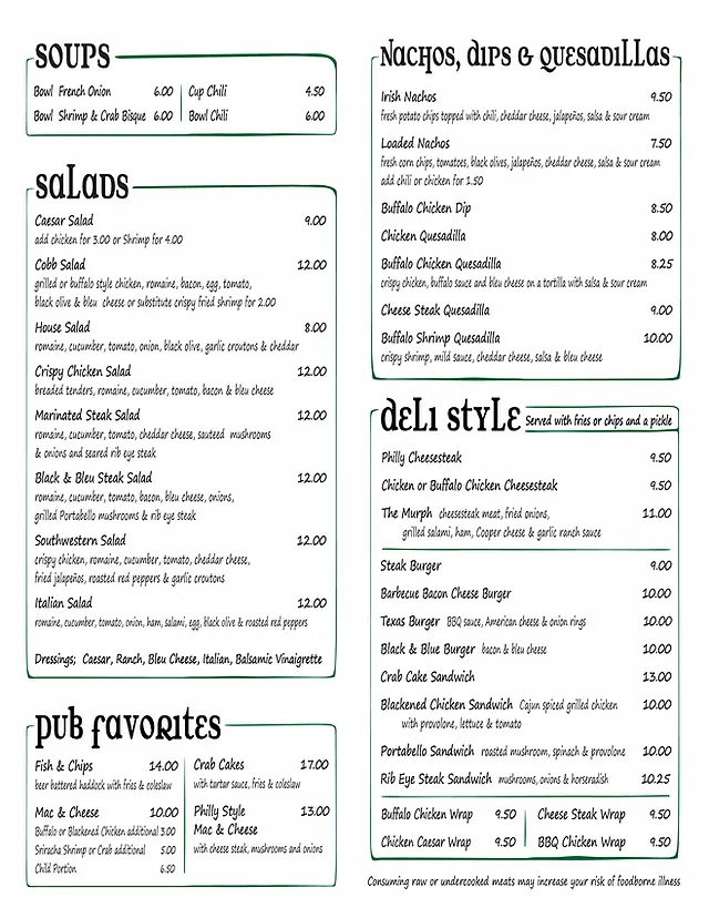 Menu_Murphy's Pub_Swoyersville, PA_image_old_1