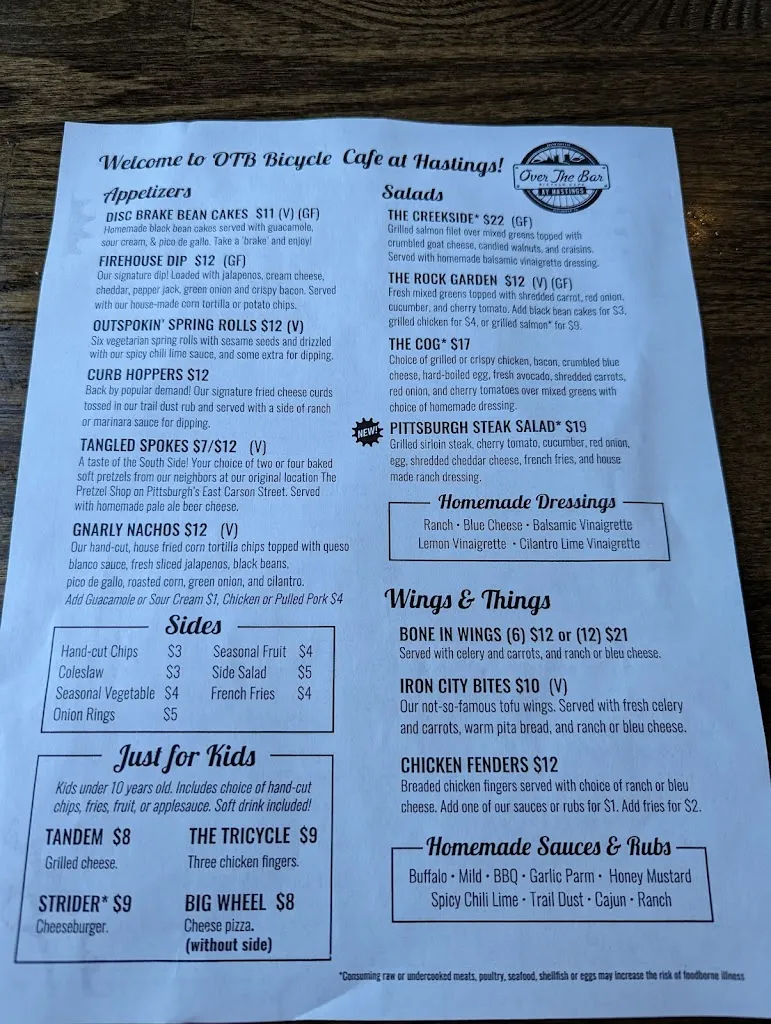 Menu_OTB Bicycle Cafe at Hastings_Bridgeville, PA_image_old_3