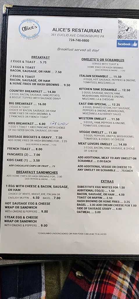 Menu_Alice's Restaurant_Canonsburg, PA_image_old_2