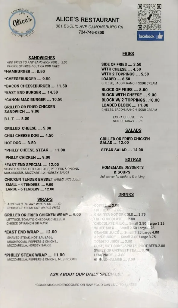 Menu_Alice's Restaurant_Canonsburg, PA_image_old_3