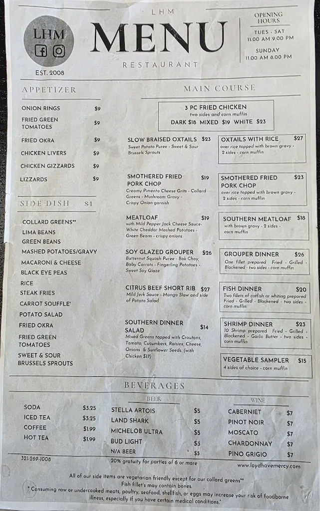 Menu_Loyd Have Mercy Restaurant_Titusville, FL_image_old_2