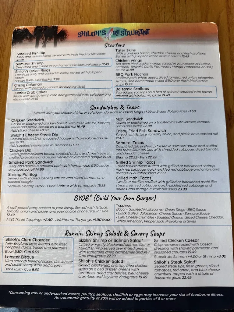 Menu_Shiloh's Steak & Seafood_Titusville, FL_image_old_2