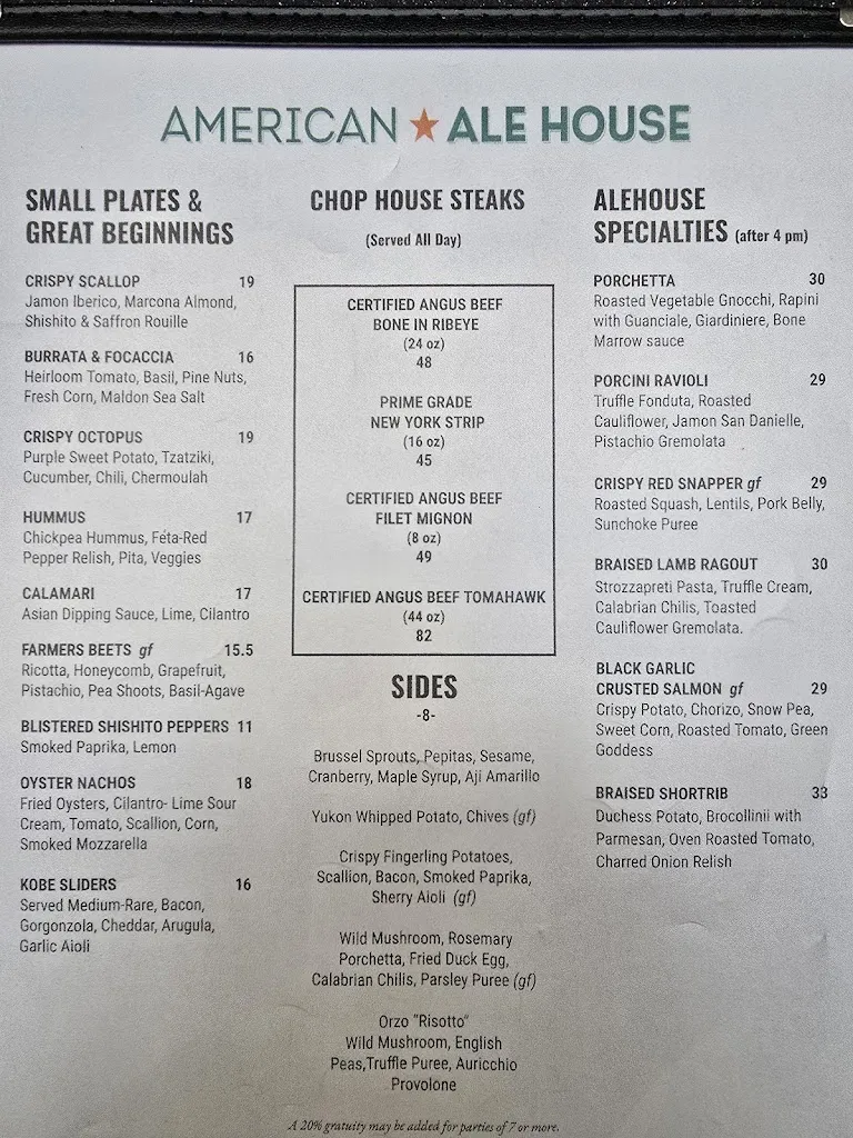 Menu_American Ale House_State College, PA_image_old_2