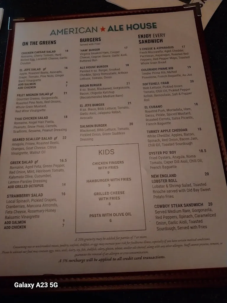 Menu_American Ale House_State College, PA_image_old_3