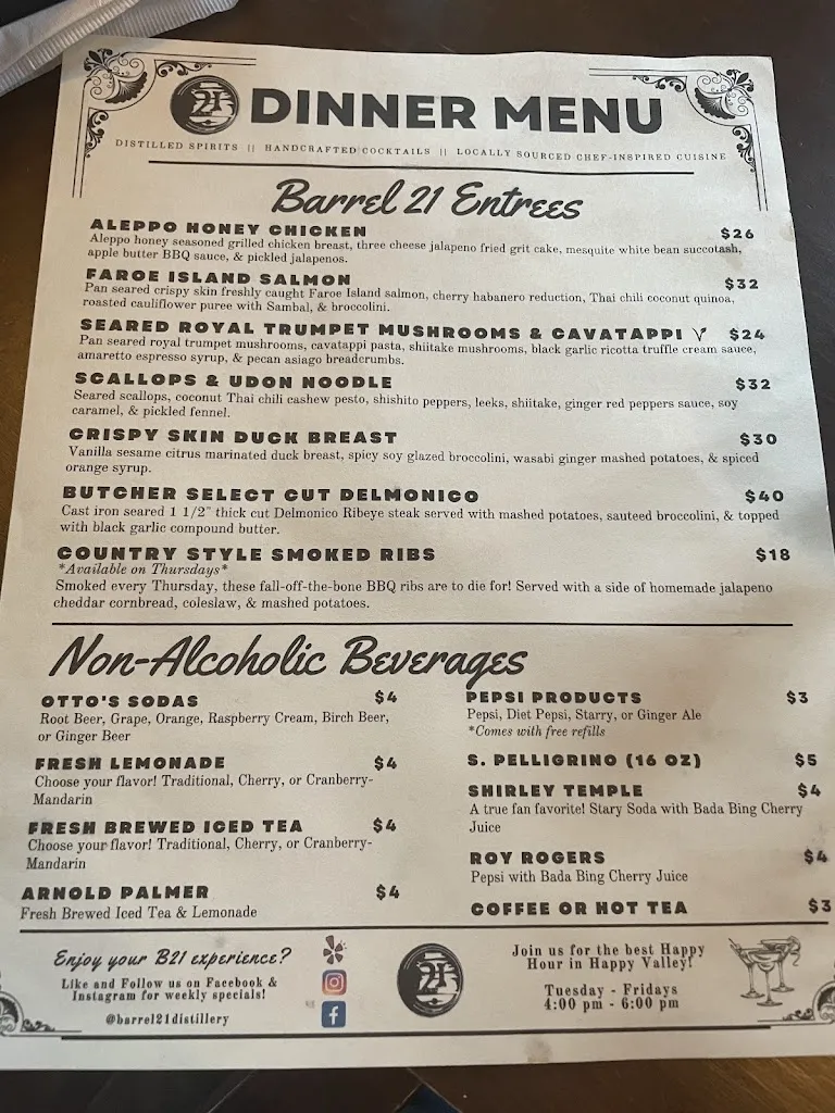 Menu_Barrel 21 Distillery and Dining_State College, PA_image_old_1