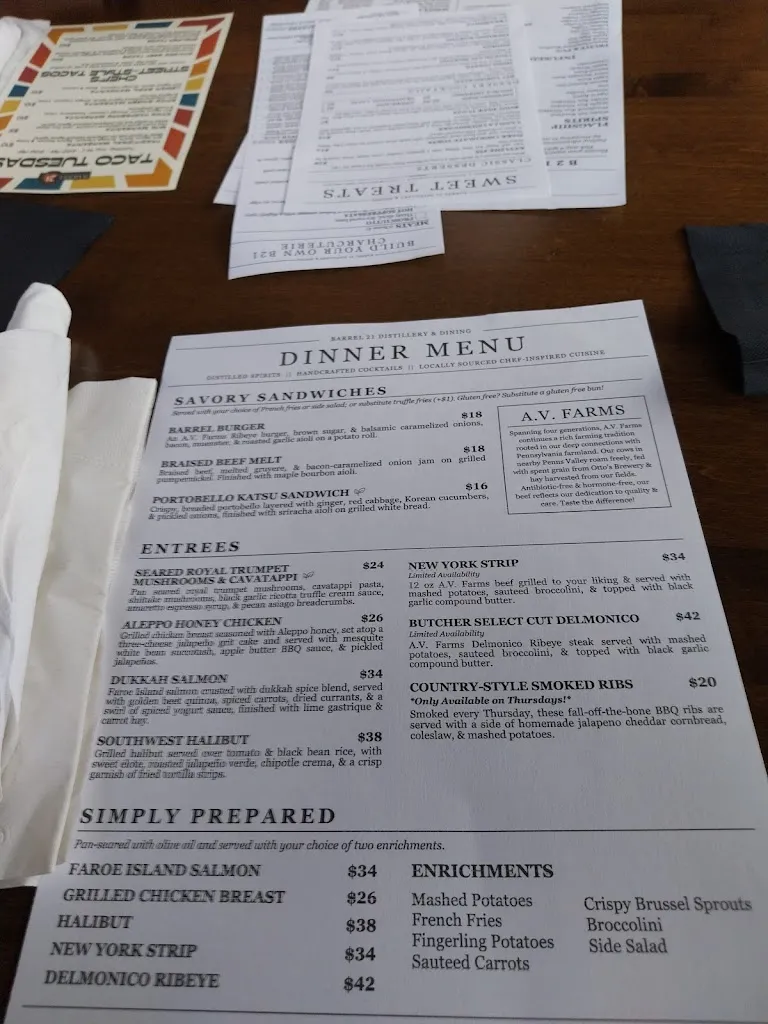 Menu_Barrel 21 Distillery and Dining_State College, PA_image_old_3