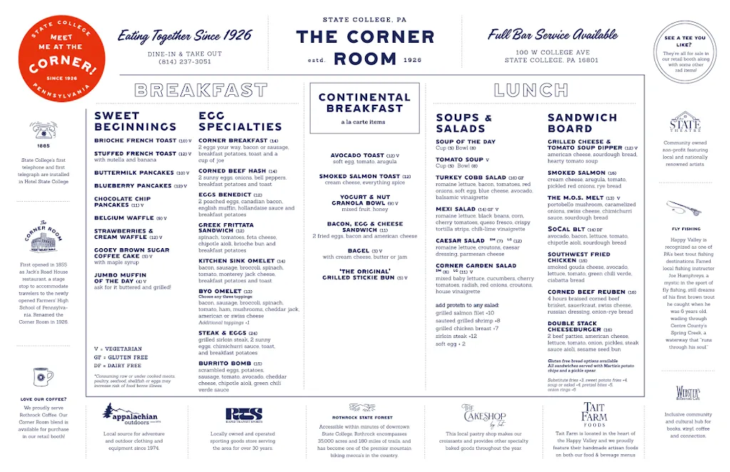 Menu_The Corner Room_State College, PA_image_old_2