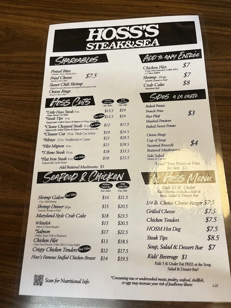 Menu_Hoss's Steak & Sea House_State College, PA_image_old_1