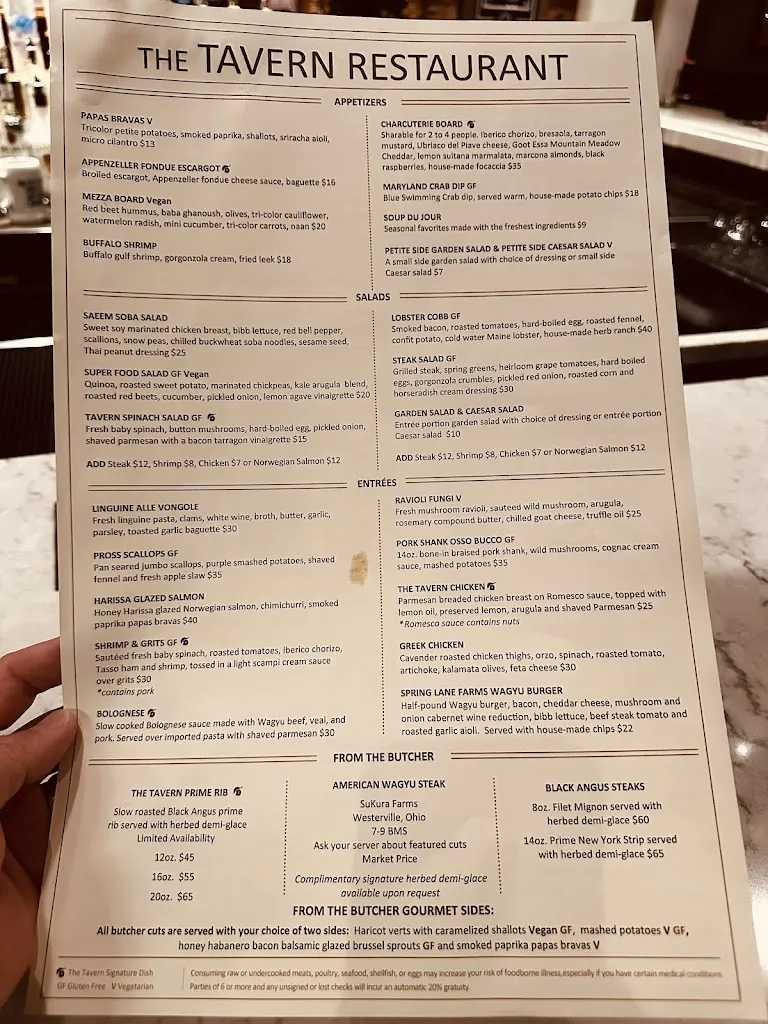 Menu_The Tavern_State College, PA_image_old_1