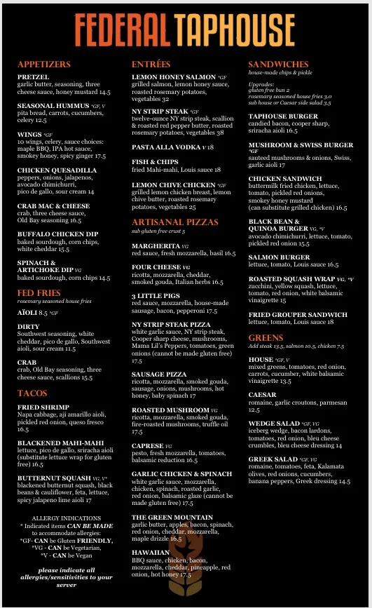 Menu_Federal Taphouse_State College, PA_image_old_1