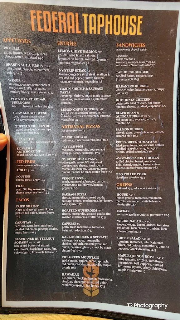 Menu_Federal Taphouse_State College, PA_image_old_2