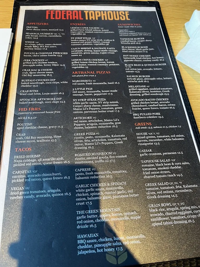 Menu_Federal Taphouse_State College, PA_image_old_3