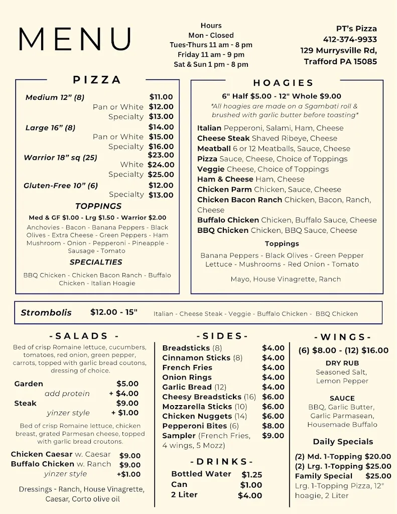 Menu_P T's Pizza_Trafford, PA_image_old_1