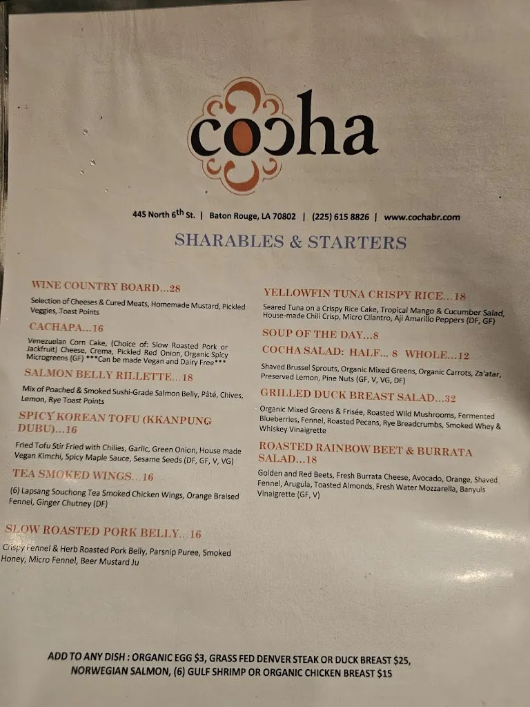 Menu_Cocha_Baton Rouge, LA_image_old_1