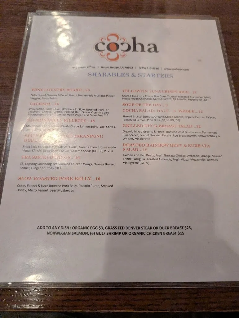 Menu_Cocha_Baton Rouge, LA_image_old_2