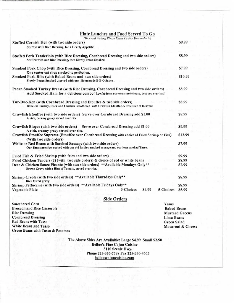 Menu_Bellue's Fine Cajun Cuisine_Baton Rouge, LA_image_old_1