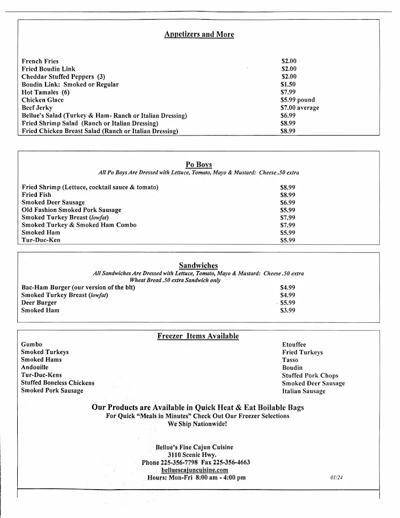 Menu_Bellue's Fine Cajun Cuisine_Baton Rouge, LA_image_old_2