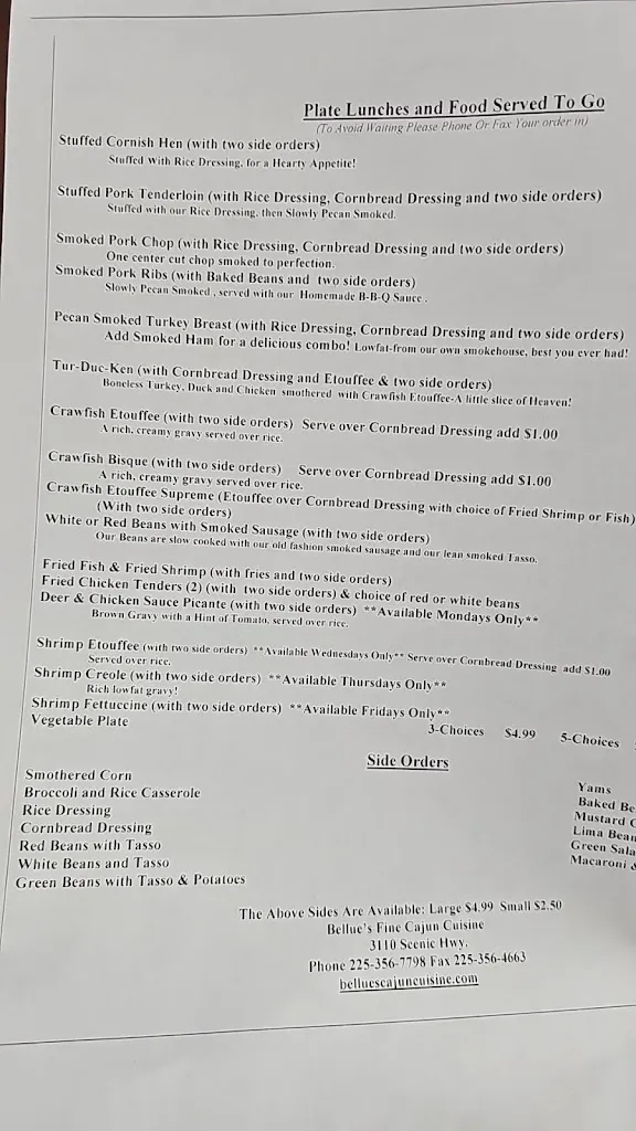 Menu_Bellue's Fine Cajun Cuisine_Baton Rouge, LA_image_old_3